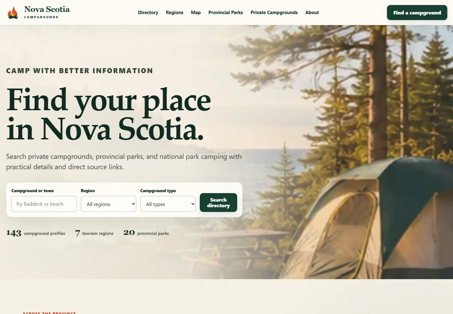 Nova Scotia Campgrounds homepage